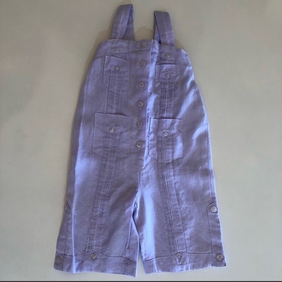 Girls Guayabera Style Lavender Jumpsuit 100% Linen Size 0T = 6-12 Months - Picture 1 of 7